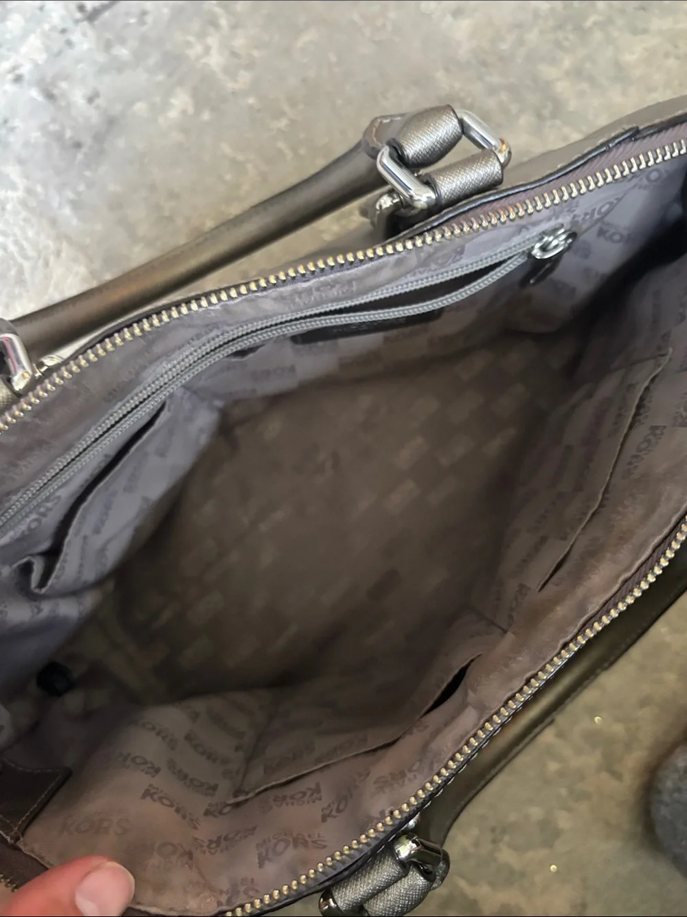 Michael Kors Metallic Gunmetal Leather Briefcase Satchel